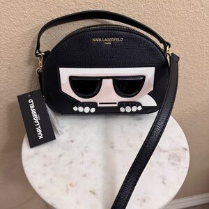 NWT Women KARL LAGERFELD Maybelle Karl appliqué Top Handle black crossbody Bag